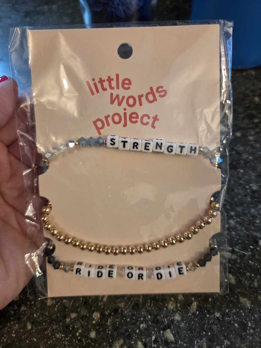 Little Words Project Strength + Ride or Die Beaded Bracelet Set - Gold & White